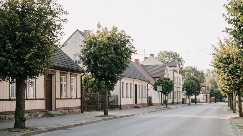 Mała miejscowość – widok na centrum z drzewami, symbolizujący lokalną społeczność